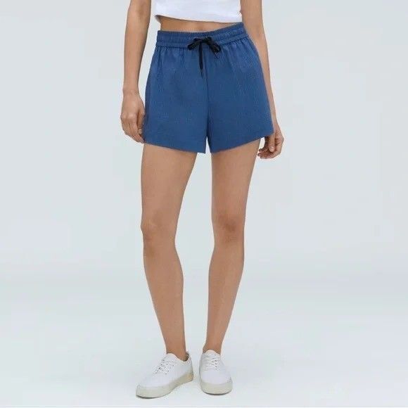 EVERLANE Seersucker Boxer Short S Blue Organic Cotton Elastic Waist EUC B8 - Picture 1 of 7